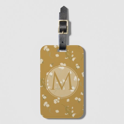 Mit Monogramm White Daisy Blume Blumenmuster Gepäckanhänger (Vorderseite Vertikal)