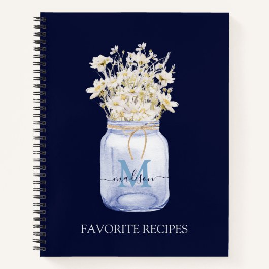 Mit Monogramm White Daisy Blume in Mason Jar Rezep Notizblock (Vorderseite)