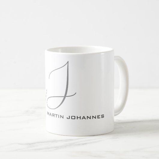 Mit Monogramm-White Gray Personal Custom Modern Kaffeetasse (VorderseiteRechts)