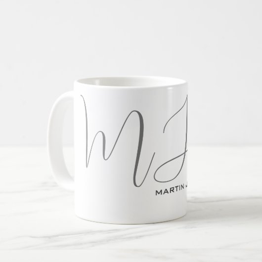 Mit Monogramm-White Gray Personal Custom Modern Kaffeetasse (Vorderseite Links)