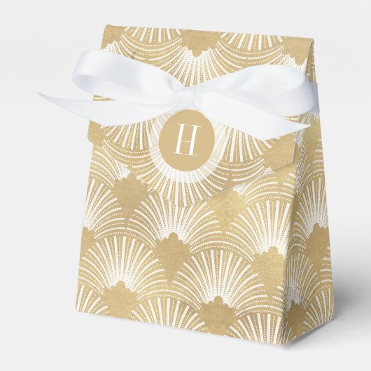 Mit Monogramm White & White Art Deko Muster Geschenkschachtel (Vorderseite)