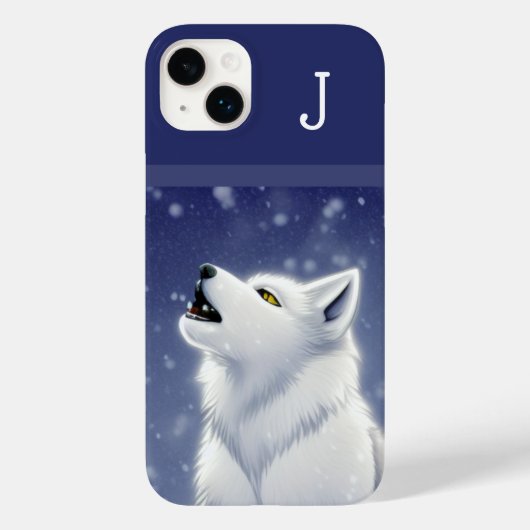 Mit Monogramm White Wolf Howling Case-Mate iPhone Hülle (Rückseite)