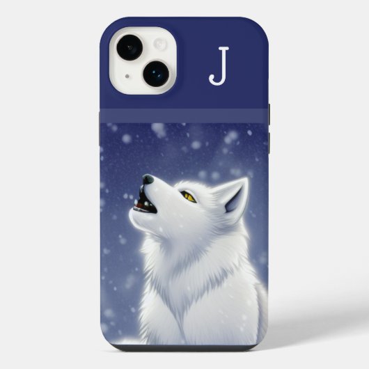 Mit Monogramm White Wolf Howling iPhone Hülle (Rückseite)