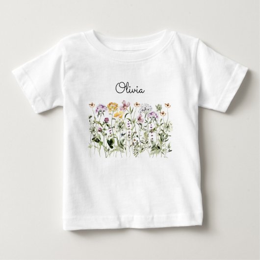 Mit Monogramm Wildblume Garten Baby T-shirt (Vorderseite)