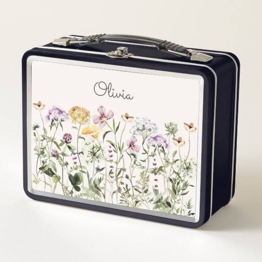 Mit Monogramm Wildblume Garten Metall Brotdose (Vorderseite)