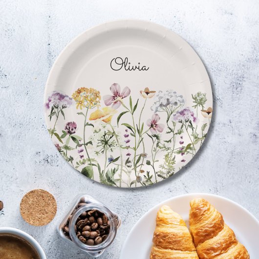 Mit Monogramm Wildblume Garten Pappteller