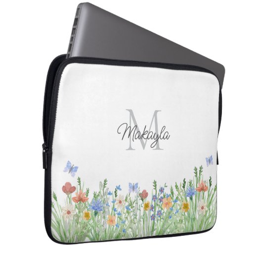 Mit Monogramm Wildblume Laptopschutzhülle (Vorne Rechts)