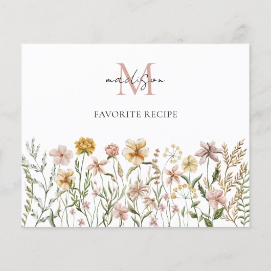 Mit Monogramm Wildblume Rezeptkarte (Rückseite)
