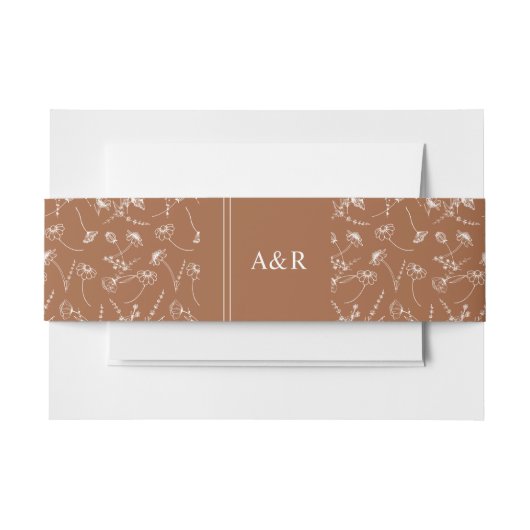 mit Monogramm Wildblume Sketch Burnt Orange Weddin Einladungsbanderole (Vorderseite Beispiel)