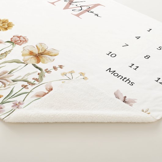 Mit Monogramm Wildblume Wasserfarbe Meilenstein Sherpadecke (3/4)