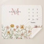 Mit Monogramm Wildblume Wasserfarbe Meilenstein Sherpadecke (Vorderseite (Horizontal))
