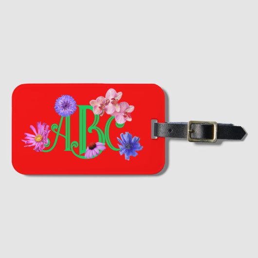 Mit Monogramm "Wildblumen-Akrylen-Gepäckmarke Gepäckanhänger (Vorderseite (Horizontal))