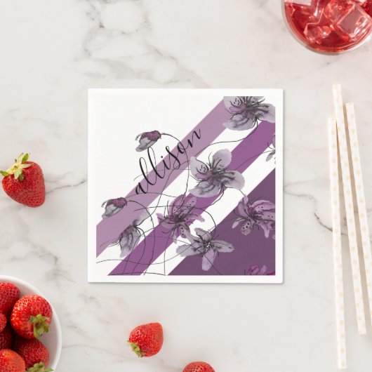 Mit Monogramm Wilde Violetten Wasserfarben Handlac Serviette (Beispiel)