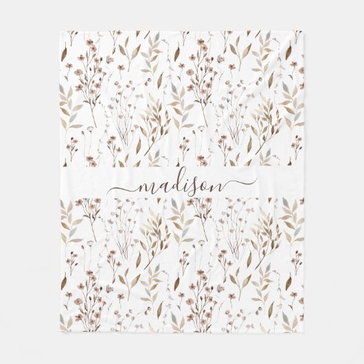 Mit Monogramm Winter Brown getrocknete Blume und B Fleecedecke (Vorderseite)