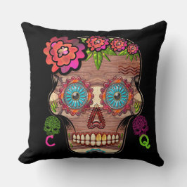 Mit Monogramm Woodie Sugar Skull Kissen