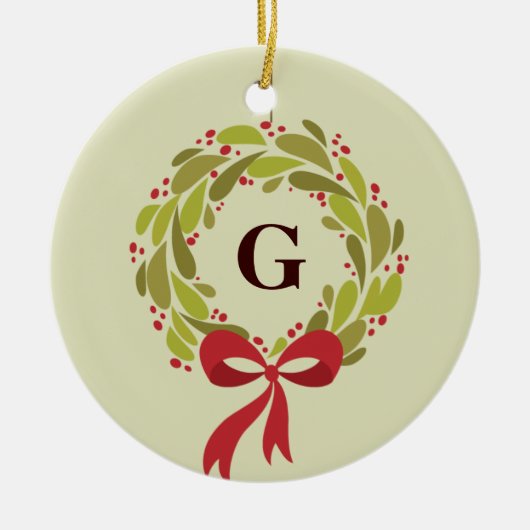 Mit Monogramm Wreath - unser erstes Weihnachten Keramikornament (Vorne)