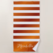Mit Monogramm Wüste Orange und Weiße Streifen Strandtuch (Vorderseite)