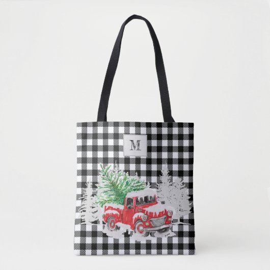 Mit Monogramm Xmas roter LKW-Büffel Karo schwarz Tasche (Vorderseite)