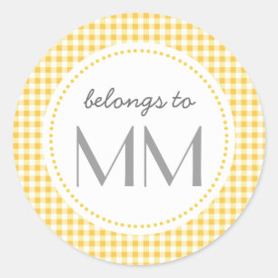 Mit Monogramm Yellow Gingham - DIY-Tags Runder Aufkleber