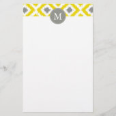 Mit Monogramm Yellow Grau Diamonds Ikat-Muster Briefpapier (Vorderseite)