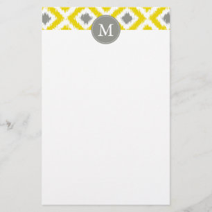 Mit Monogramm Yellow Grau Diamonds Ikat-Muster Briefpapier