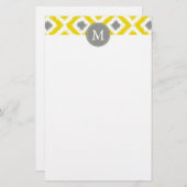 Mit Monogramm Yellow Grau Diamonds Ikat-Muster Briefpapier (Vorne/Hinten)