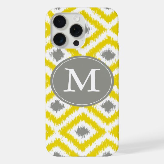 Mit Monogramm Yellow Gray Diamond Ikat Muster iPhone Hülle (Rückseite)