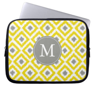 Mit Monogramm Yellow Gray Diamond Ikat Muster Laptopschutzhülle