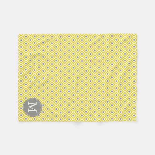 Mit Monogramm Yellow Greonds Ikat Pattern Fleecedecke (Vorderseite (Horizontal))