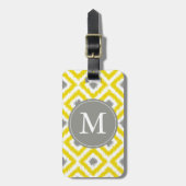 Mit Monogramm Yellow Greonds Ikat Pattern Gepäckanhänger (Vorderseite vertikal)