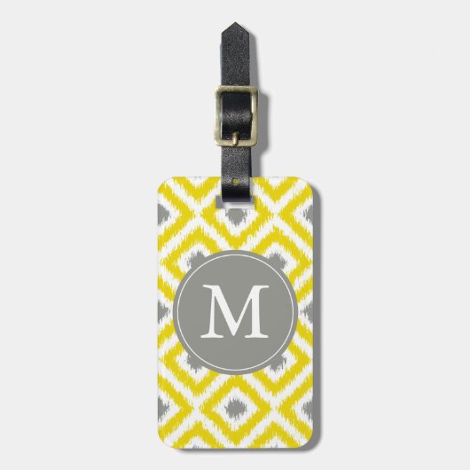 Mit Monogramm Yellow Greonds Ikat Pattern Gepäckanhänger (Vorderseite vertikal)