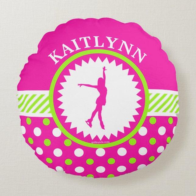 Mit Monogramm Zahl Skater-Rosa - grüne Rundes Kissen (Vorderseite)