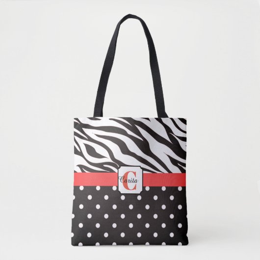 Mit Monogramm Zebra Polka-Dotted-Tasche Tasche (Vorderseite)