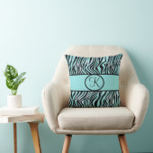 Mit Monogramm Zebra Print Aquamarin Türkis Aqua Bl Kissen (Stuhl )