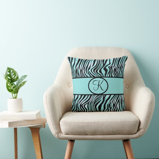 Mit Monogramm Zebra Print Aquamarin Türkis Aqua Bl Kissen (Stuhl )