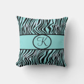 Mit Monogramm Zebra Print Aquamarin Türkis Aqua Bl Kissen (Vorderseite)