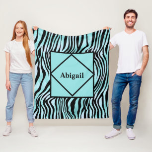 Mit Monogramm Zebra Schwarz und Aquamarin Türkis Fleecedecke