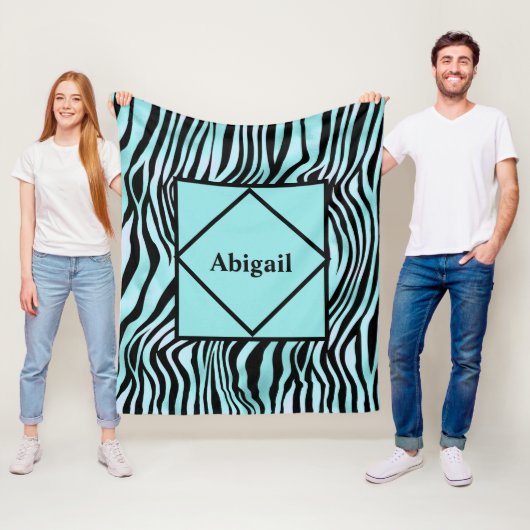 Mit Monogramm Zebra Schwarz und Aquamarin Türkis Fleecedecke (Beispiel)