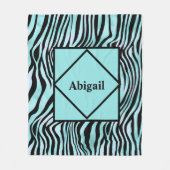 Mit Monogramm Zebra Schwarz und Aquamarin Türkis Fleecedecke (Vorderseite)