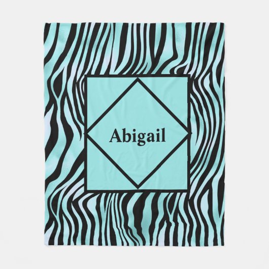 Mit Monogramm Zebra Schwarz und Aquamarin Türkis Fleecedecke (Vorderseite)