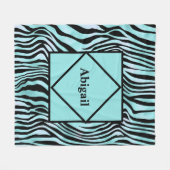 Mit Monogramm Zebra Schwarz und Aquamarin Türkis Fleecedecke (Vorderseite (Horizontal))