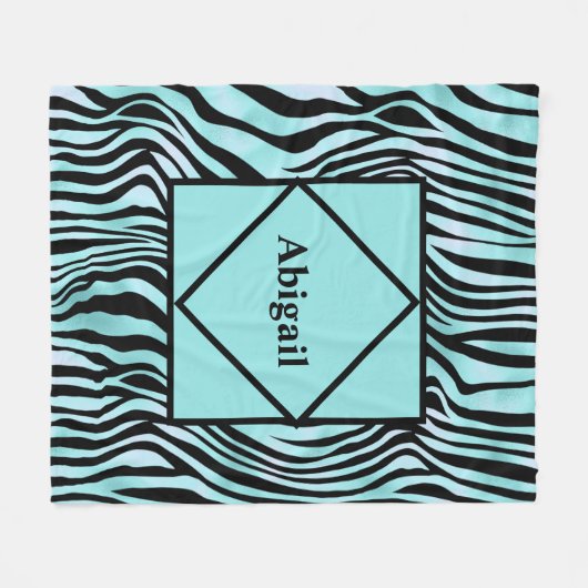 Mit Monogramm Zebra Schwarz und Aquamarin Türkis Fleecedecke (Vorderseite (Horizontal))