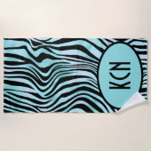 Mit Monogramm Zebra Schwarz und Aquamarin Türkis Strandtuch (Vorderseite)