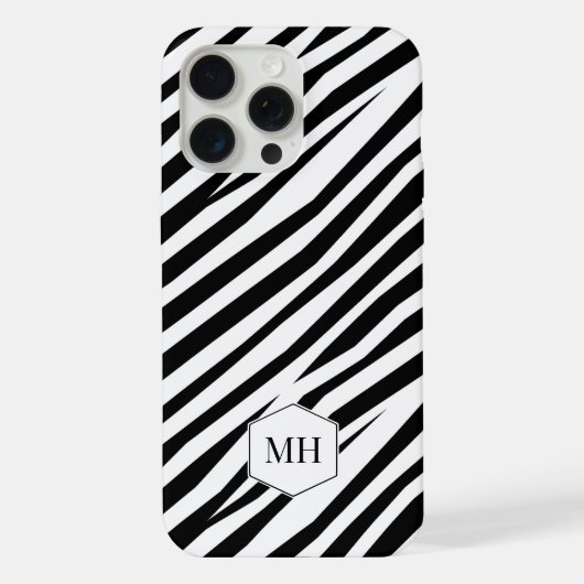 Mit Monogramm Zebra-Schwarz-Weiß-Muster iPhone Hülle (Rückseite)
