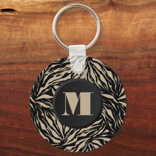 Mit Monogramm Zebra-Tierausdruck Schlüsselanhänger (Vorderseite)