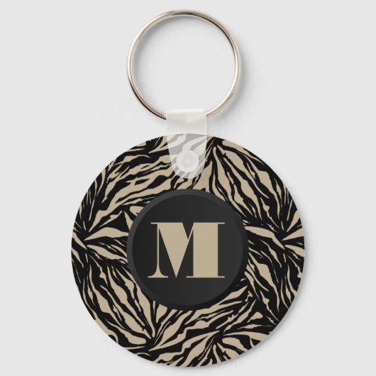 Mit Monogramm Zebra-Tierausdruck Schlüsselanhänger (Rückseite)