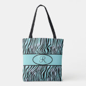 Mit Monogramm Zebrastreifen Türkis Aquamarin und S Tasche (Rückseite)