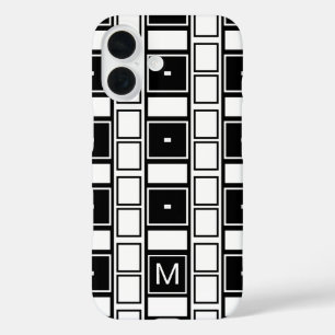 Mit Monogramm, zeitgenössische Schwarz-Weiß-Plätze iPhone 16 Hülle