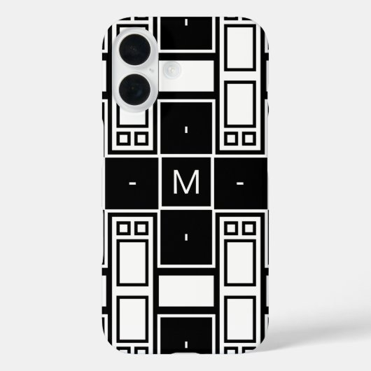 Mit Monogramm zeitgenössisches Schwarzweißmuster Case-Mate iPhone Hülle (Rückseite)