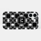 Mit Monogramm zeitgenössisches Schwarzweißmuster iPhone 16 Hülle (Rückseite (Horizontal))